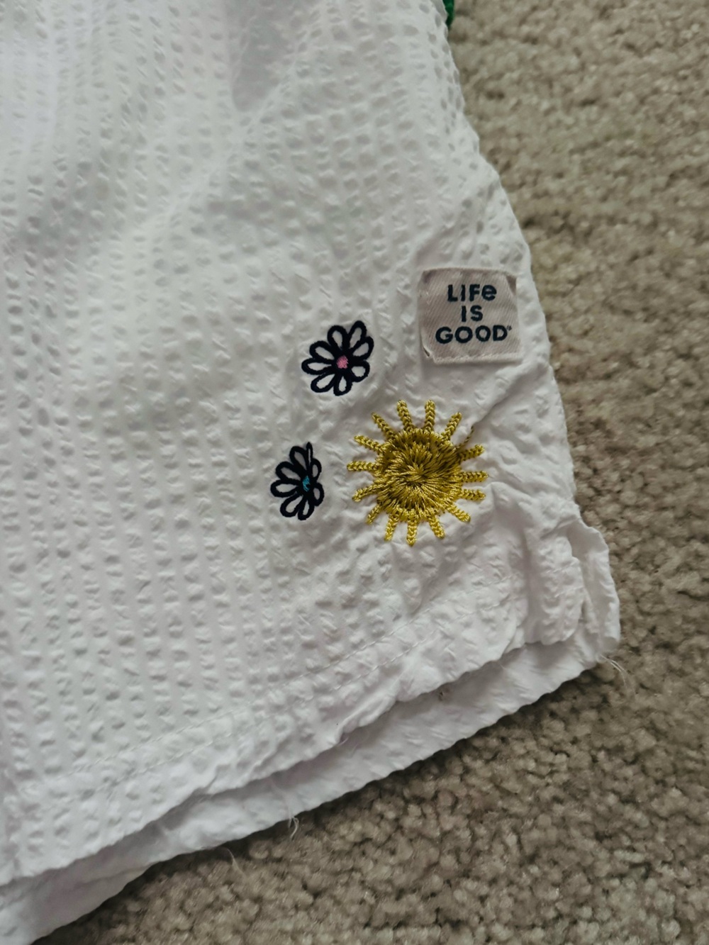 Life Is Good Sleep Set Seersucker Embroidered Rainbow Pajama Top & Shorts White - Picture 11 of 12
